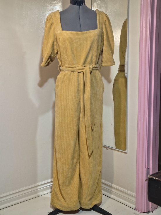 En Saison Pants - En Saison Yellow Corduroy Jumpsuit with Zip Detail